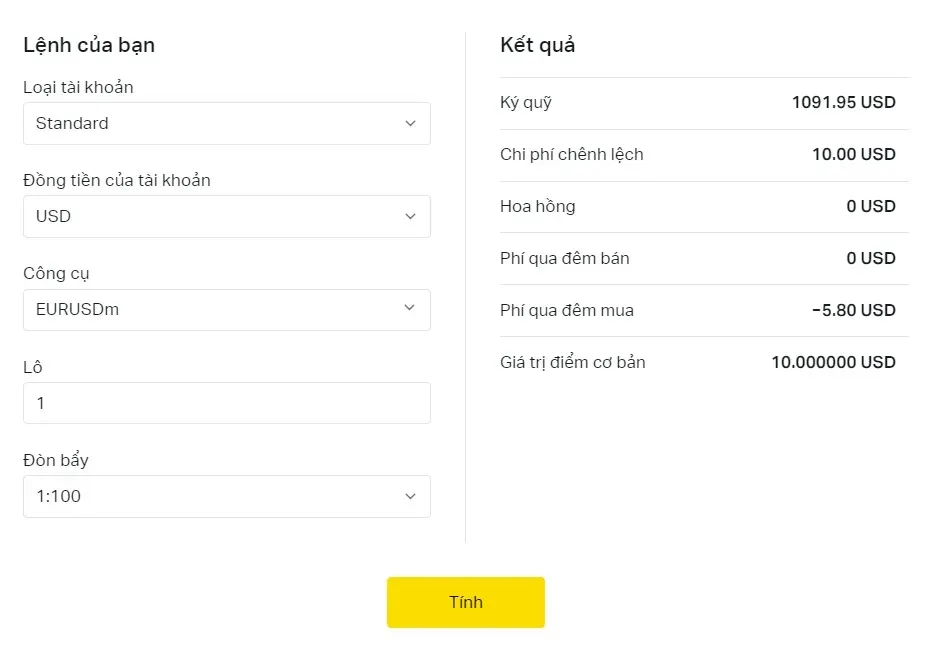 Các tính năng của Máy tính Exness